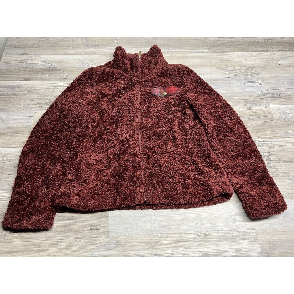 Deep Pile Fleece Jacket Full Zip Pendleton Flannel Lined Burgundy Womens Medium